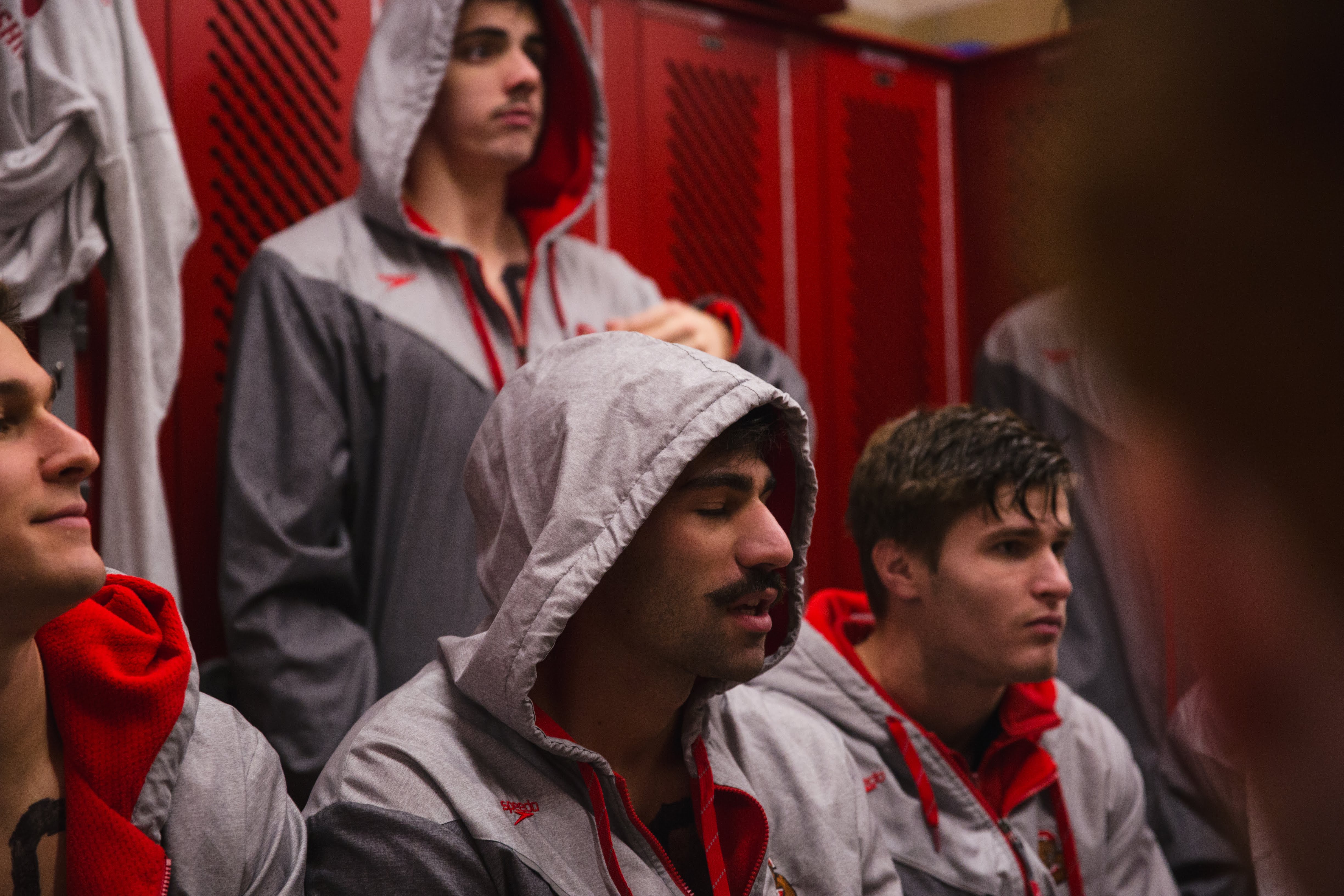 Cornell Men's Team in the locker room before our trimeet with Harvard and Dartmouth